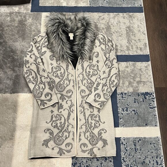 Chicos White Icy Fur Elsa Knit Cardigan Sweater Women’s Size 1 Medium 8 - Picture 3 of 11